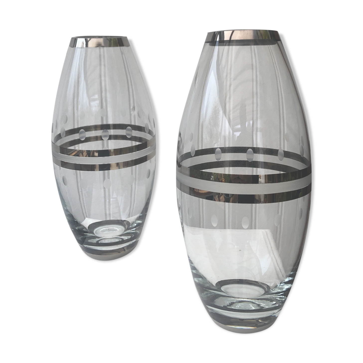 Paire de vases en verre et chrome années 70'