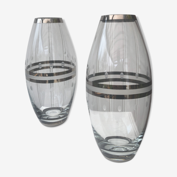 Paire de vases en verre et chrome années 70'