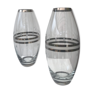 paire de vases en verre et chrome années 70'