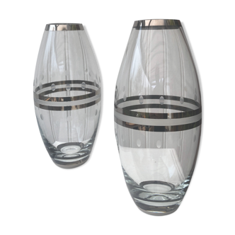 Pair of glass and chrome vases from the 70s