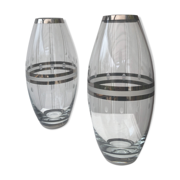 Pair of glass and chrome vases from the 70s