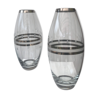 Pair of glass vases and chrome year 70'