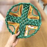 50s green braided barbotine fruit bowl
