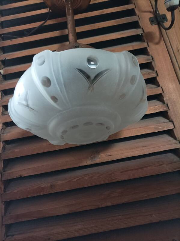 Chandelier with support copper globe art deco frosted glass