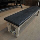 Ancient bench in solid oak and french bank brass