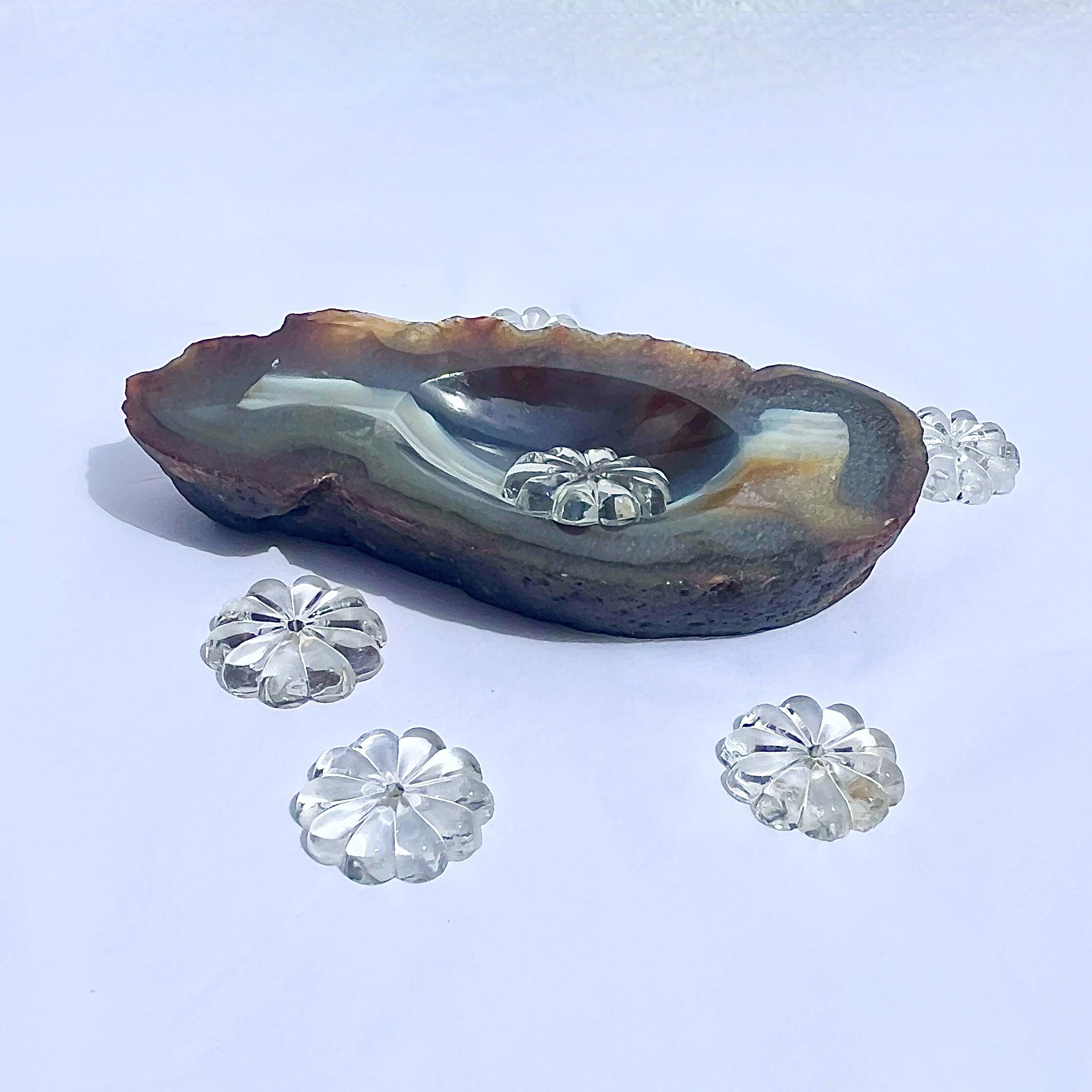 Vintage blue brown agate slice tray agate ashtray 1960