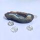 Vintage blue brown agate slice tray agate ashtray 1960