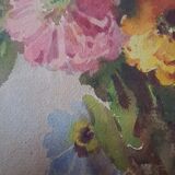 Shabby watercolor frame "Bouquet of zinnias" signed