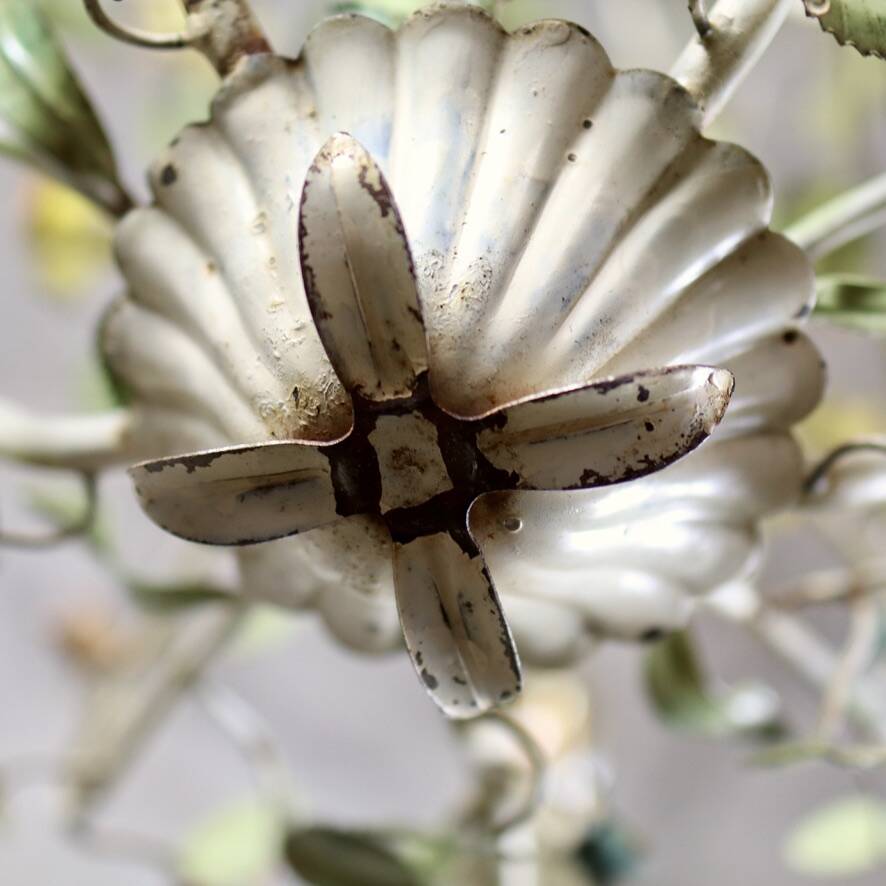 Large flower and leaf chandelier, hand-painted sheet metal, Italy, 1940s