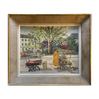 Painting "Feuriste ambulant" HST school Paris around 1950 signed
