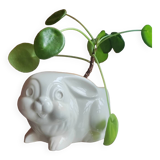 Mini white rabbit vase cache pot with orange edges in enamelled ceramic