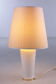 White glass table lamp with a pliche fabric shade, 70s.