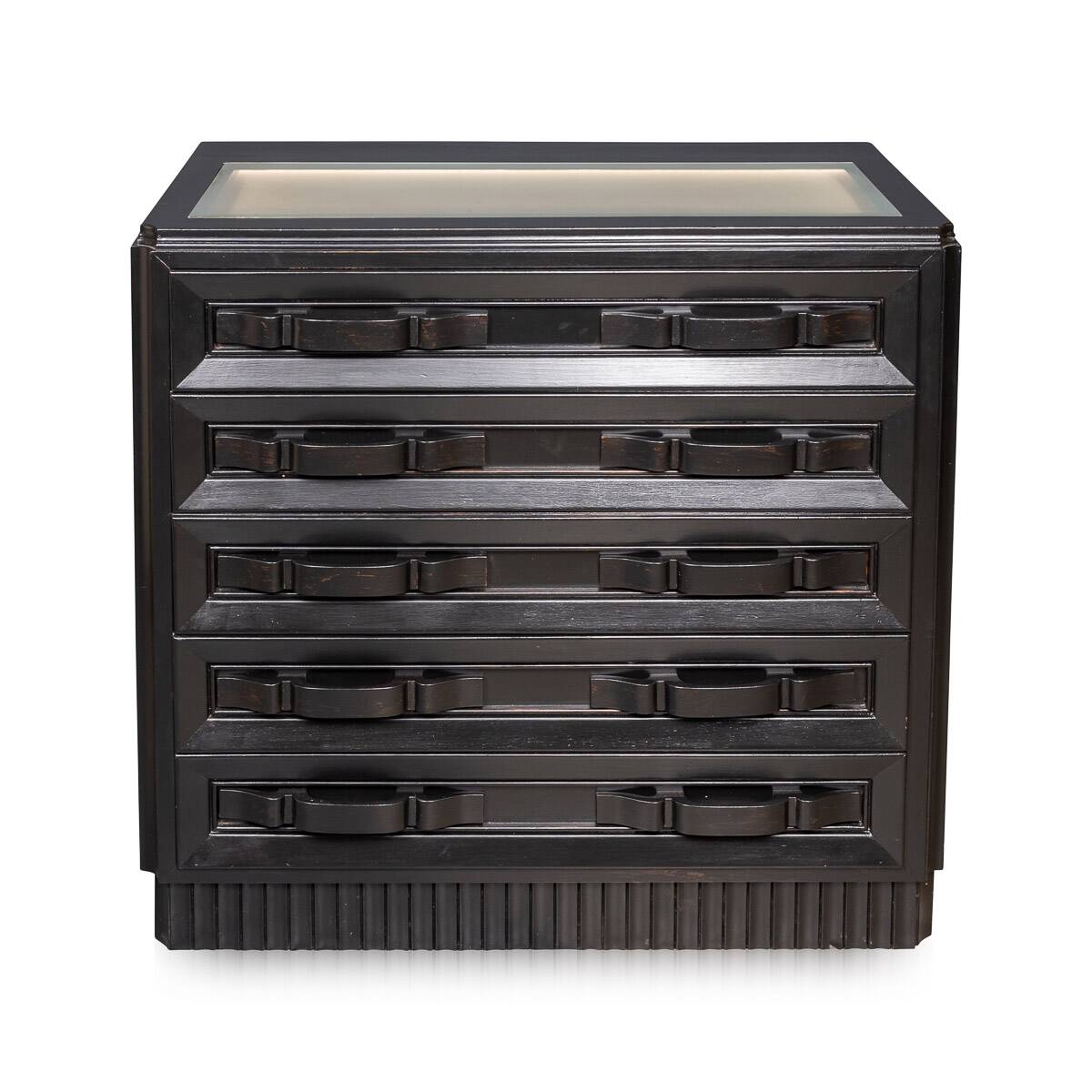 Antique 20thc italian ebonised chest of drawers with display top c.1930