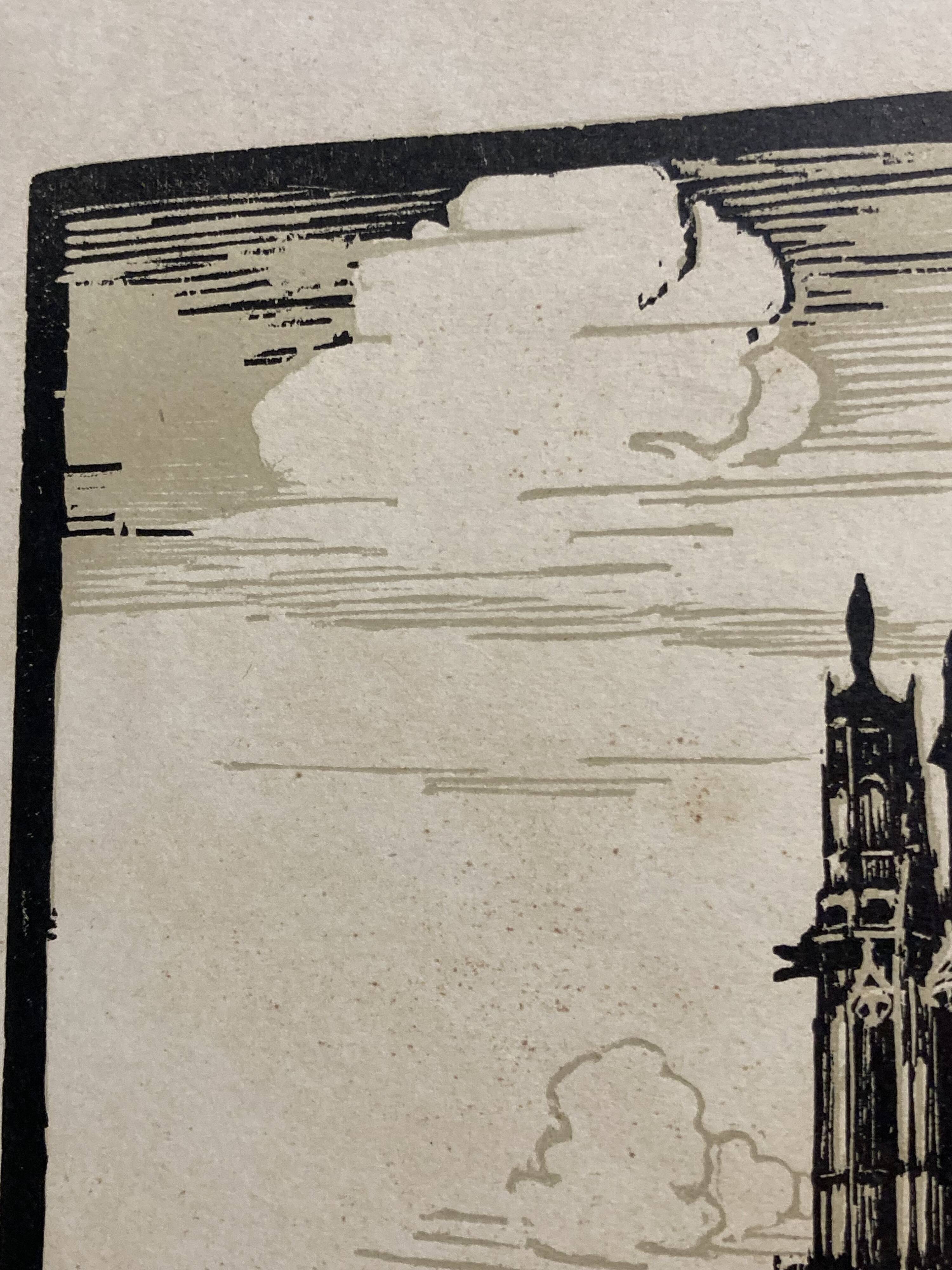 Old illustration of the Cathedral of Rodez, framed.