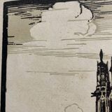 Old illustration of the Cathedral of Rodez, framed.