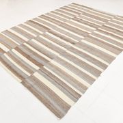 Contemporary Brown & Beige Striped Motifs Vintage Kilim Rug, 226x306Cm