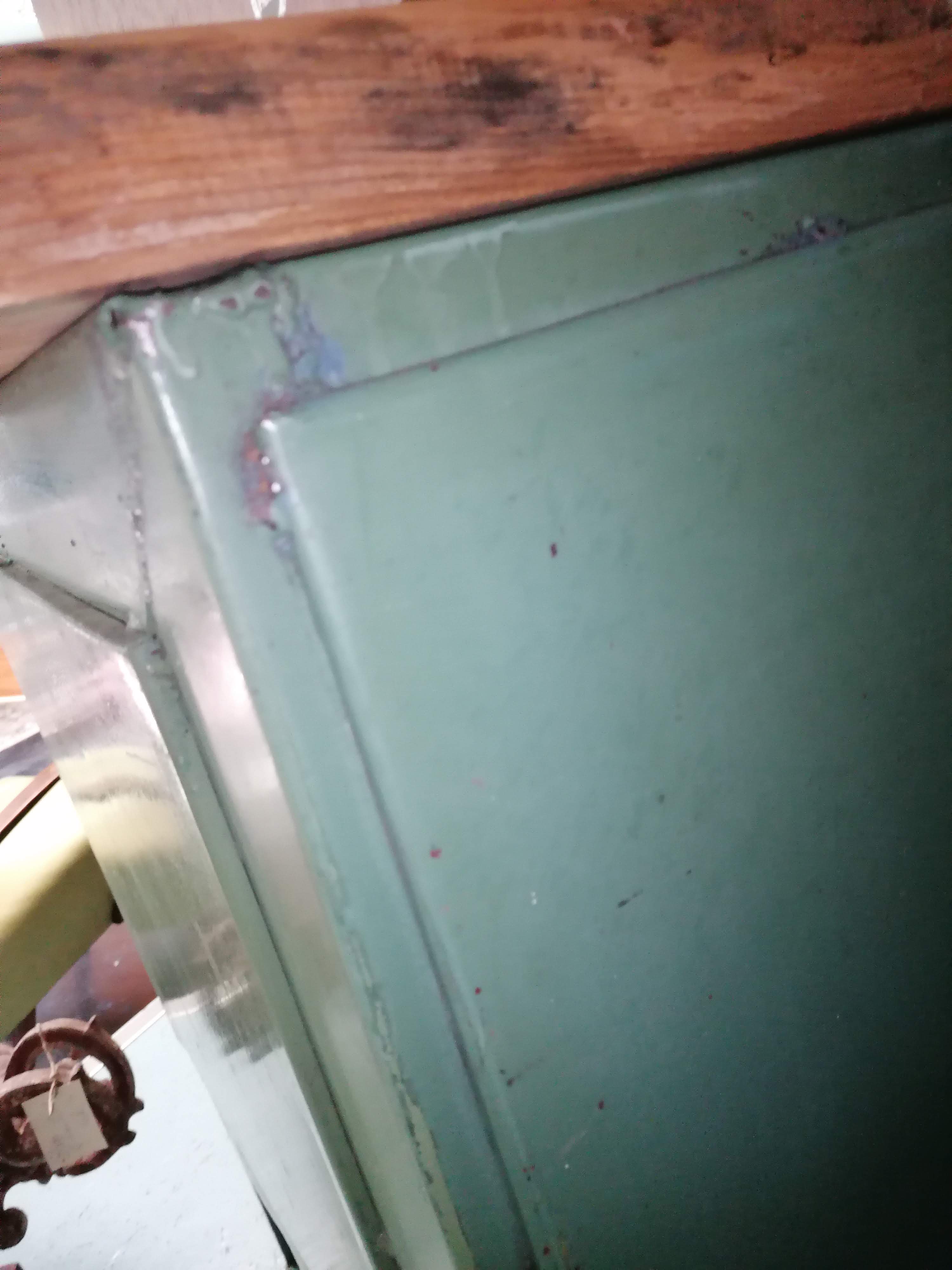 Old wooden garage workbench, industrial vintage.