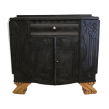 Matte black buffet and raw wood feet