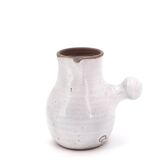 Minimalist white ceramic pitcher signed Pierlot, 1960s
