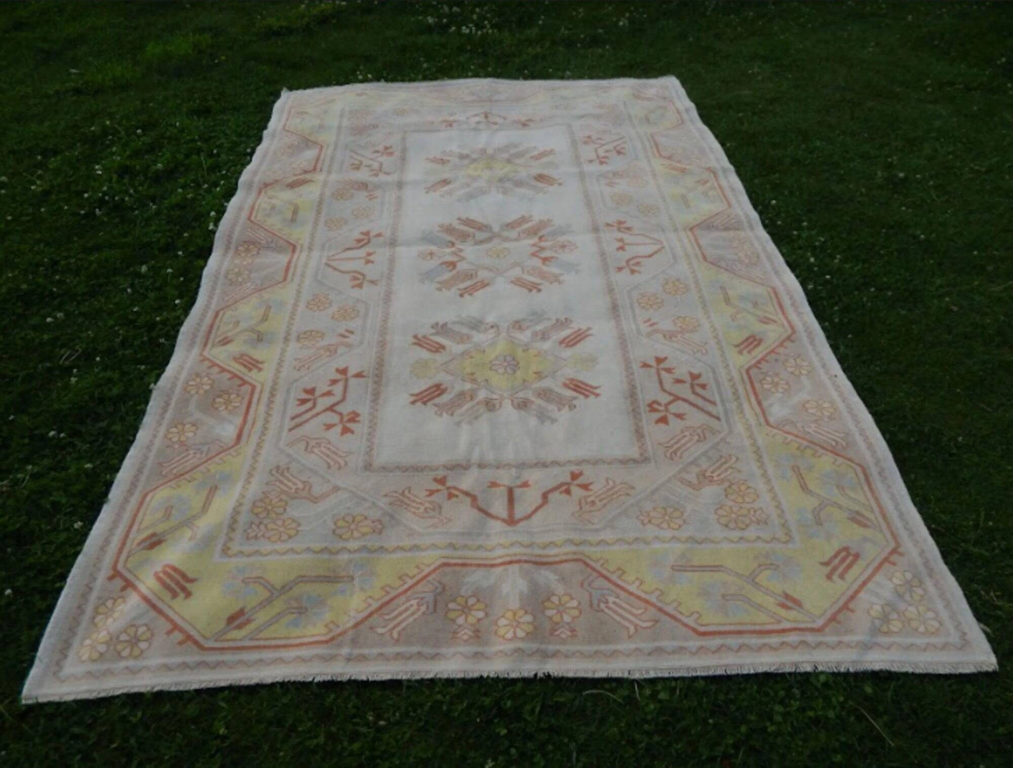 Vintage Turkish Oushak rug 195x287 cm