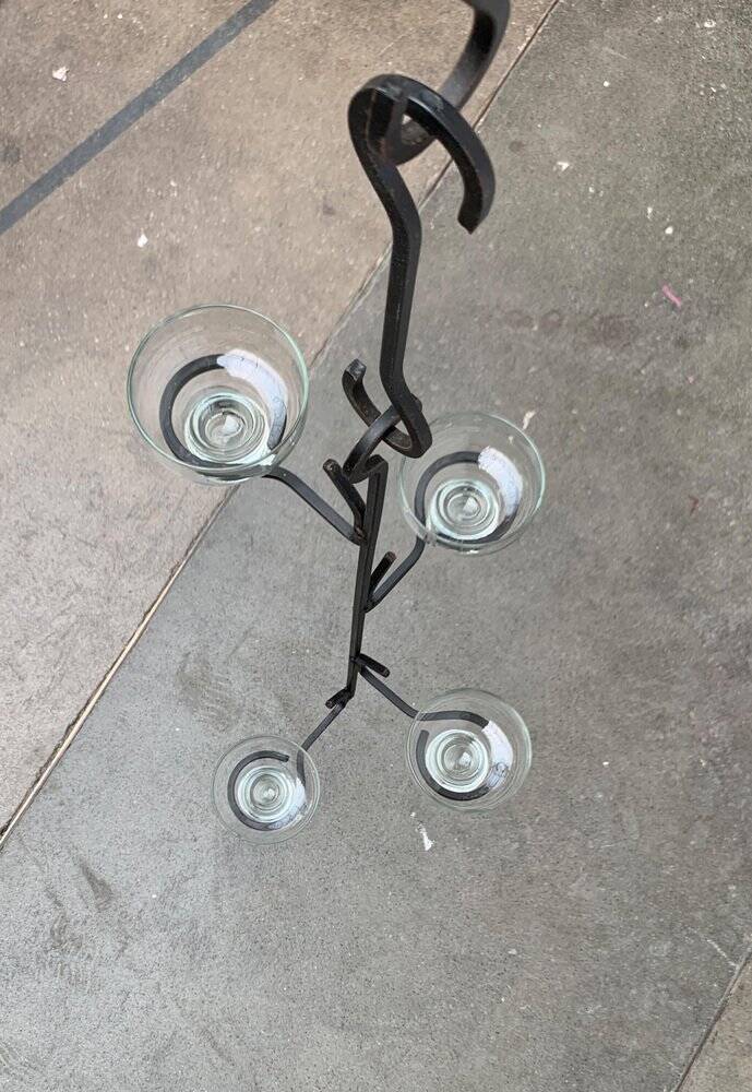 Mid-century metal and glass pendant light from the 1960s.