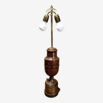 Lampe ancienne années 20,30 ,style biedermeier, bois tourné, 2 feux