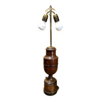 Lampe ancienne années 20,30 ,style biedermeier, bois tourné, 2 feux