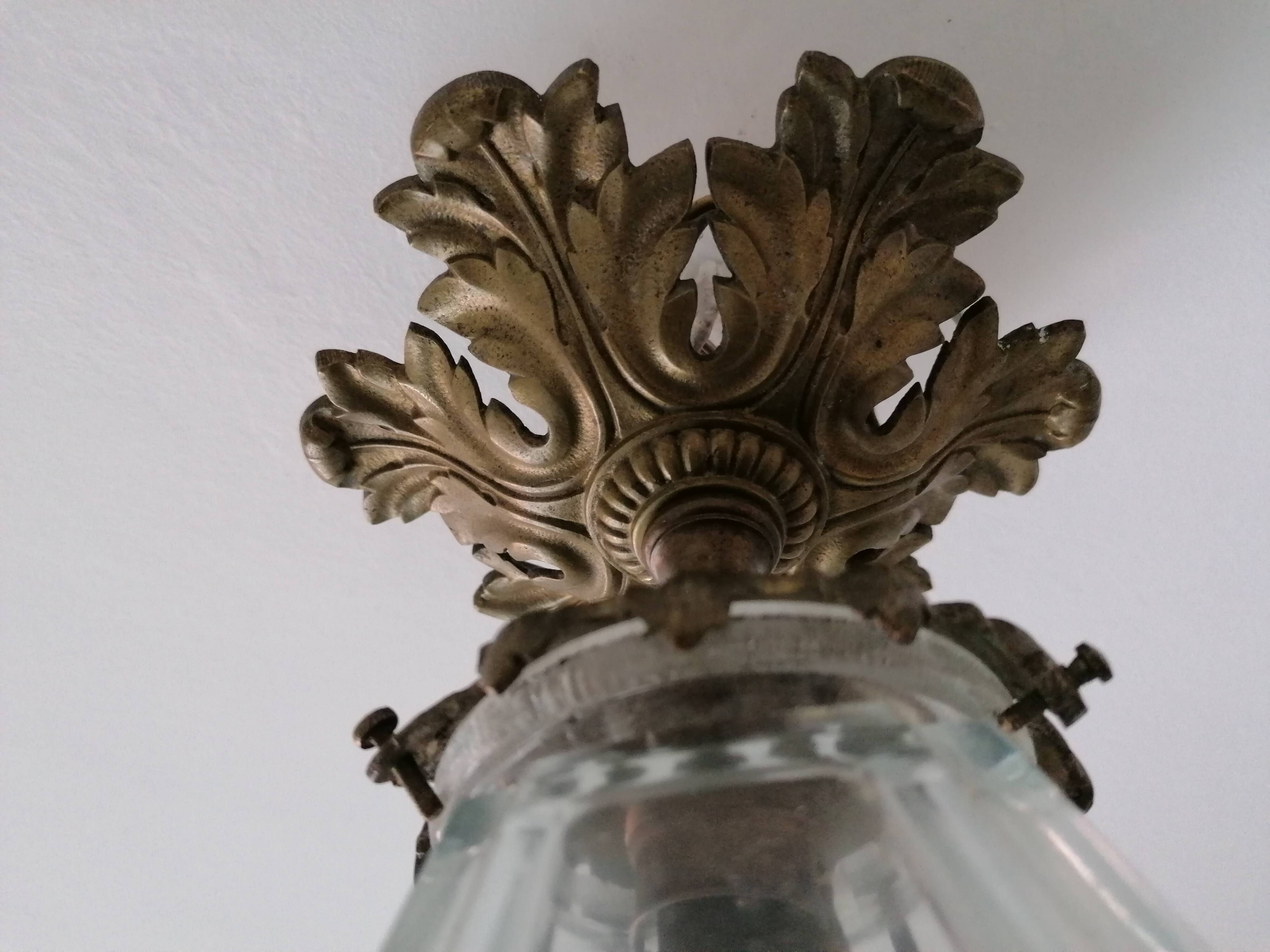 Cut glass and bronze ceiling light
