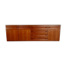 Sculpted walnut and leather credenza Gavina Italy 1970s