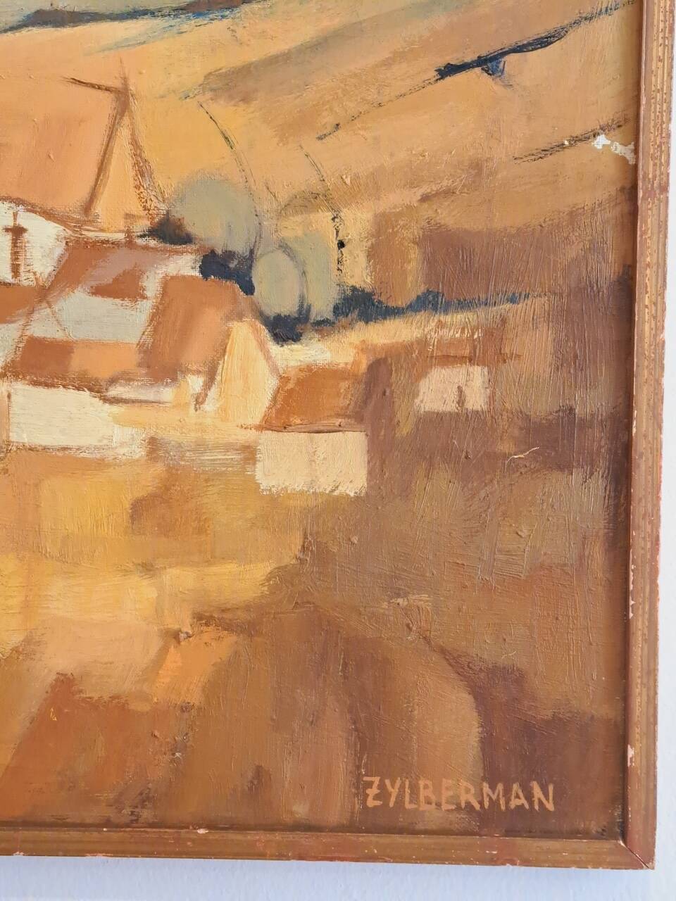 Old ochre landscape painting by G.Zylberman