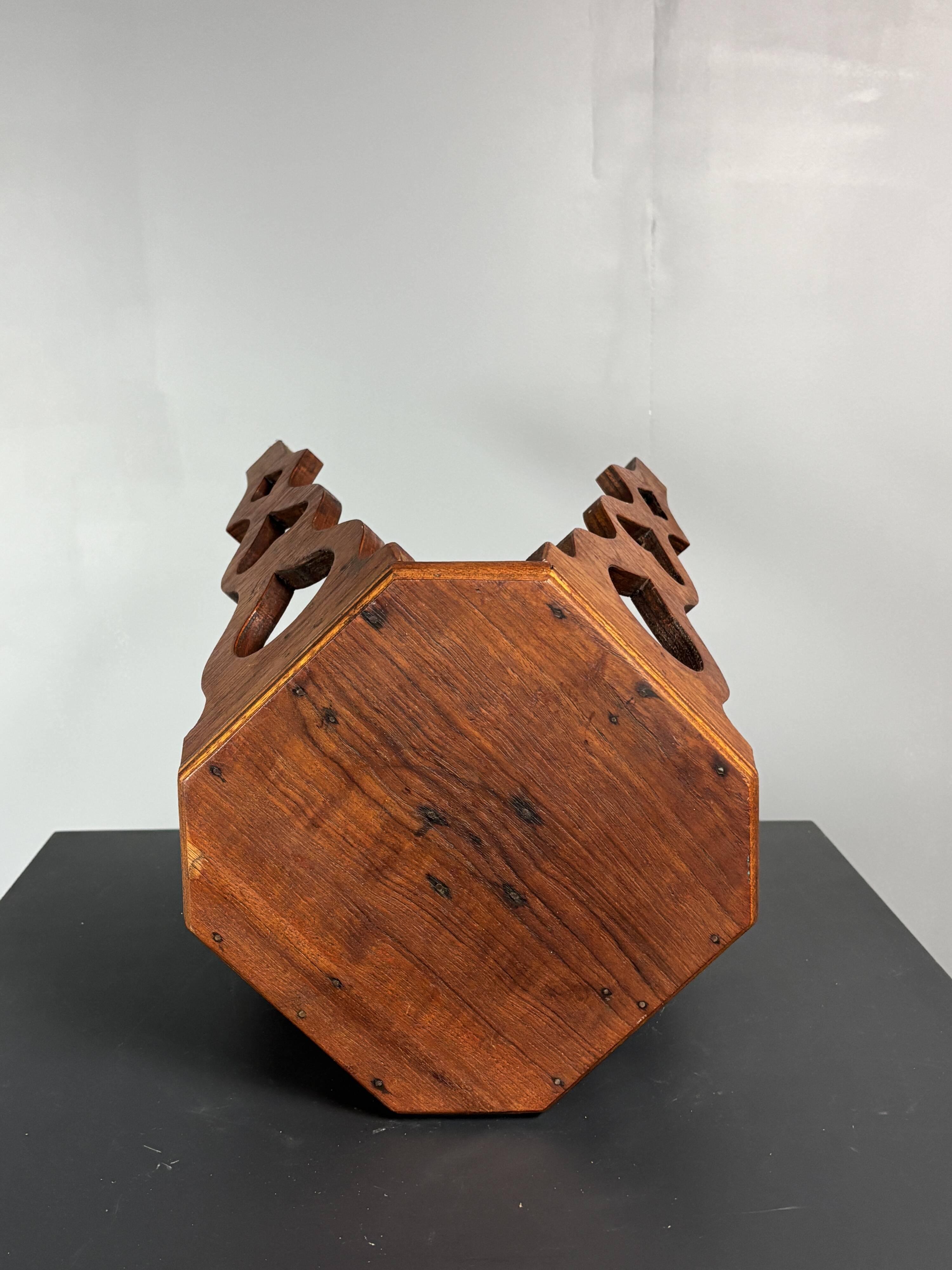 Mid-Century artisanal octagonal hand crafted plant stand stool, circa 1950s