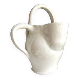 Gargoulette, white enameled ceramic pitcher