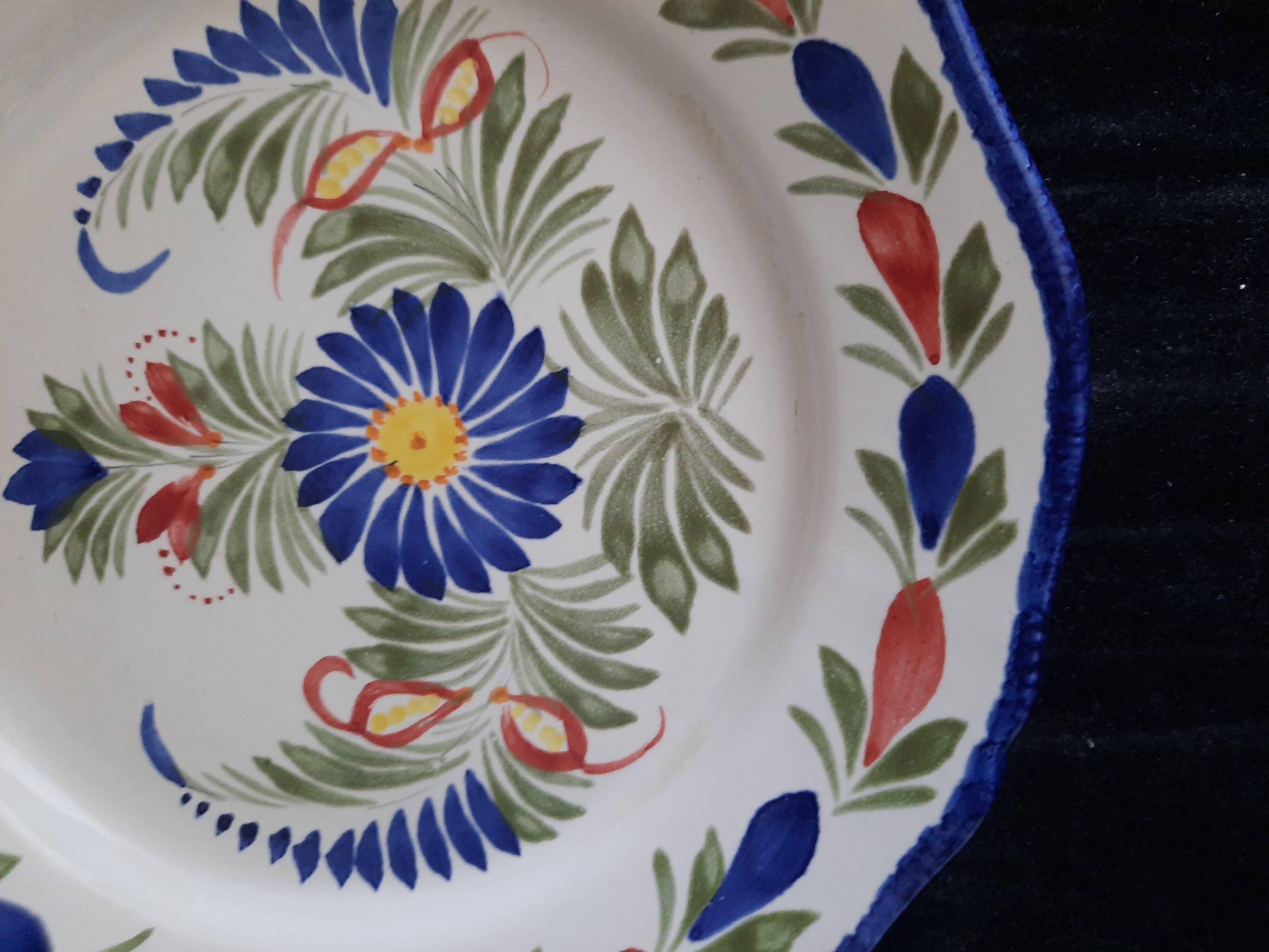 Old flat plate faience hb quimper hand-painted floral decoration