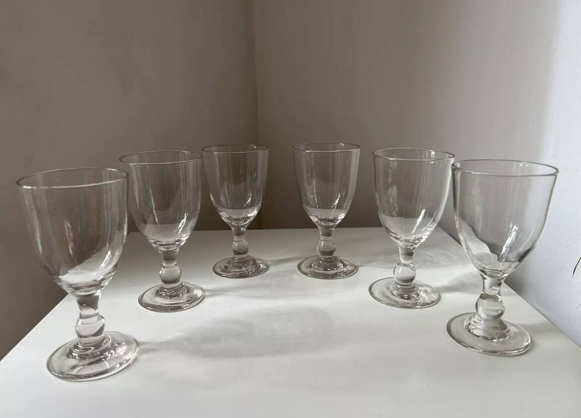 Set of 6 antique 19th century bistro balloon glasses