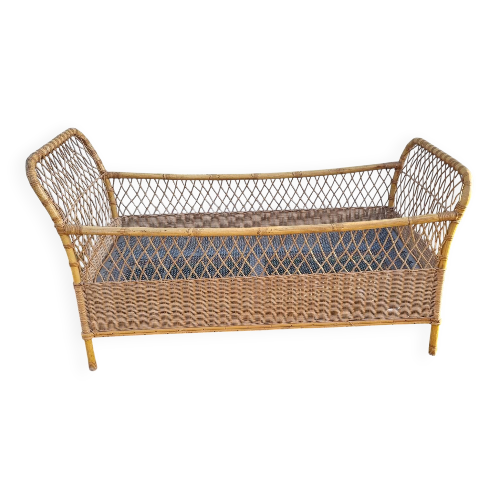 Rattan baby bed, cradle from 1970