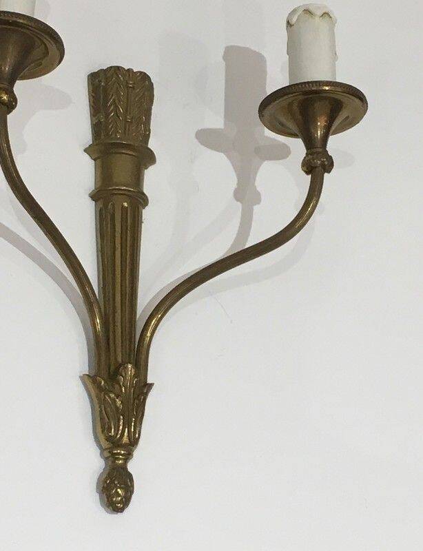 Pair of Louis XVI style bronze wall sconces with quivers