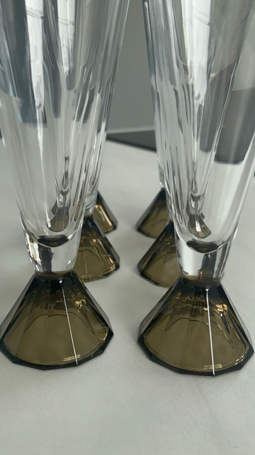 Set of 6 vintage champagne flutes 70 pyramid foot f