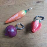 Strawberry, radish and carrot bottle openers