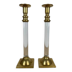 paire de bougeoirs plexiglas - laiton