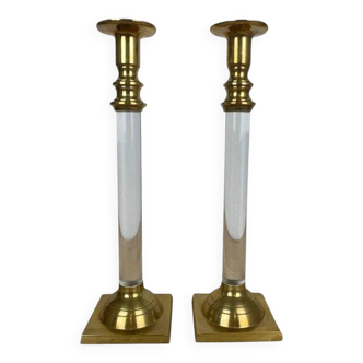 Pair of plexiglass and brass candlesticks by Estrid Ericson, vintage