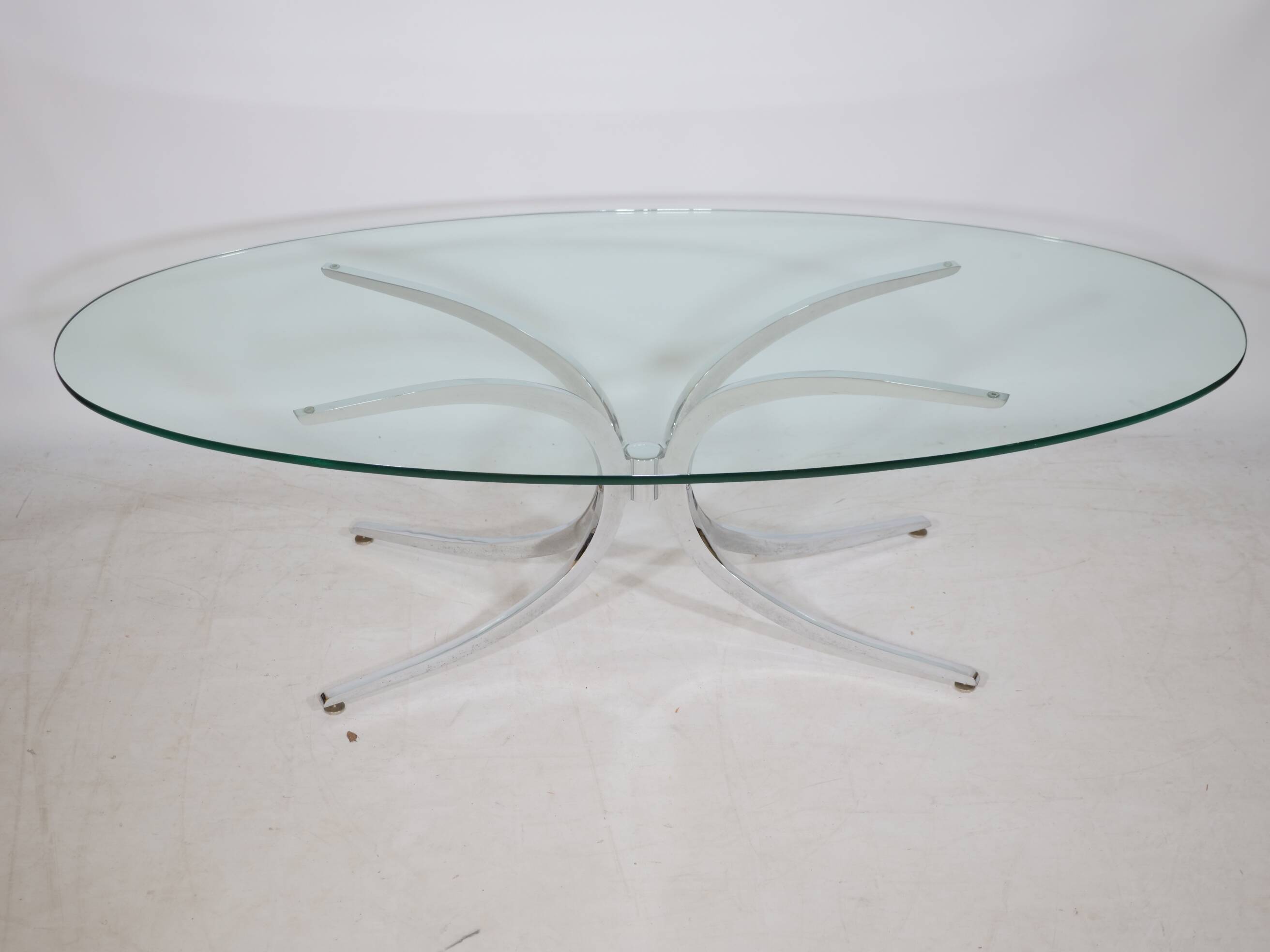 Coffee Table Chrome Spider Legs and Glass 1970s Italy