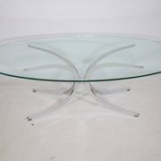 Table basse pieds araignée chromés et verre années 1970 Italie