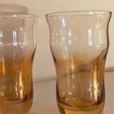 Four iridescent honey blown glass glasses
