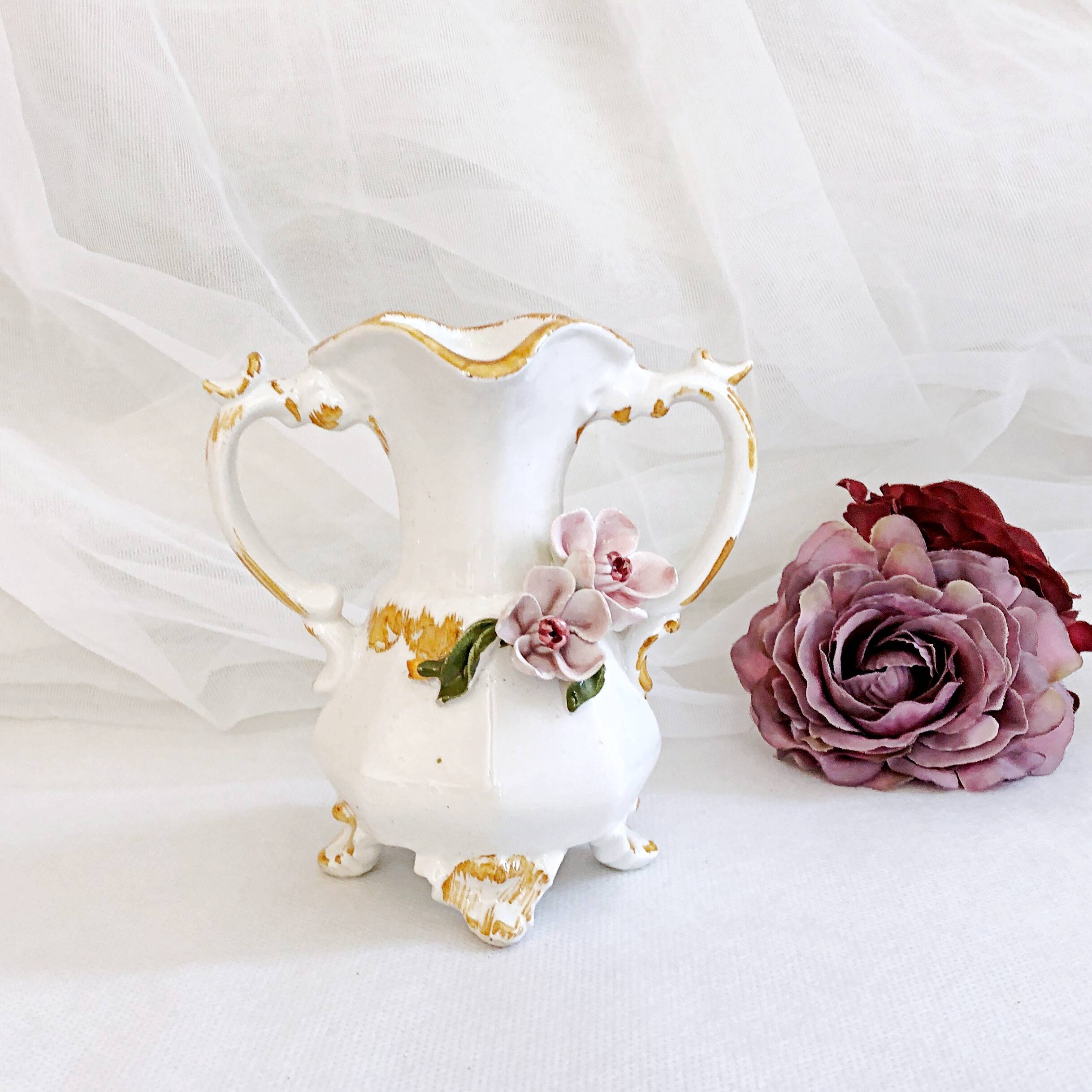 Amphora-shaped earthenware vase with floral slip BASSANO Italy