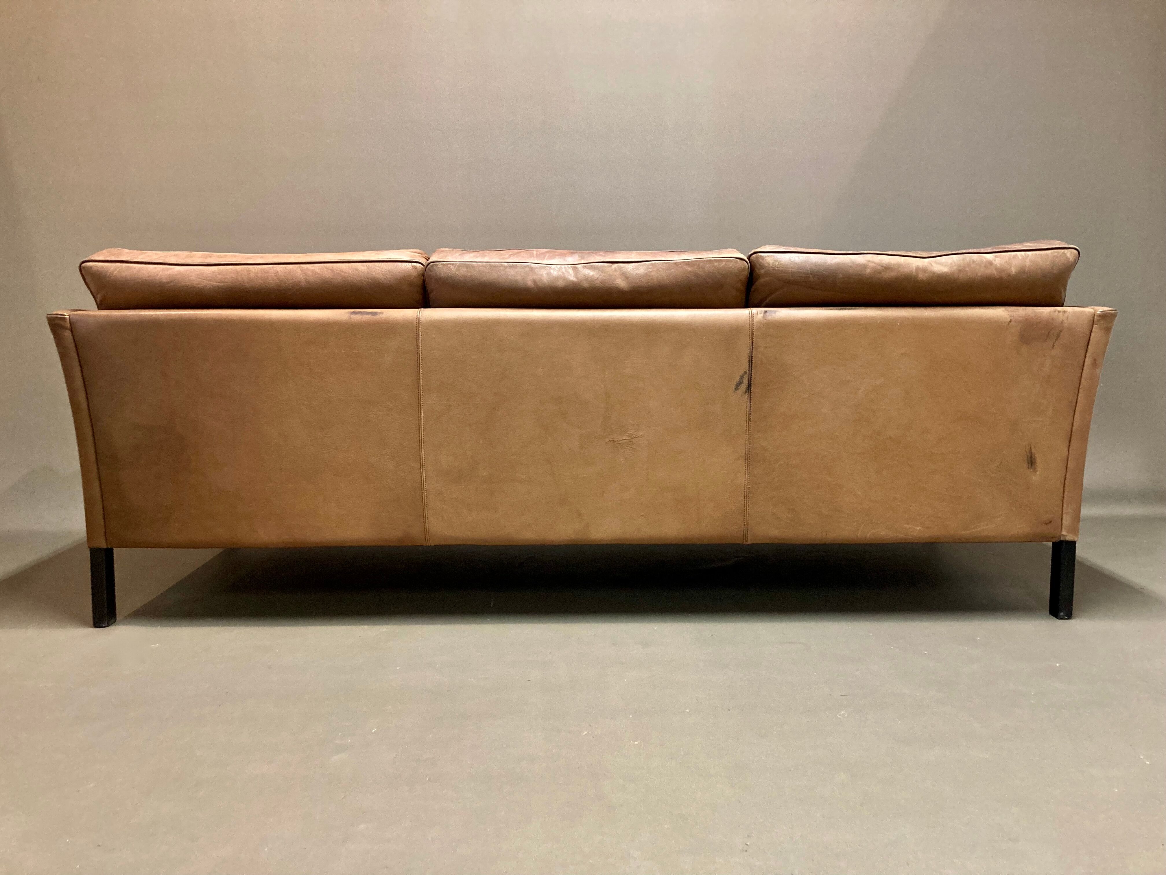 Sofa 3 places leather scandinavian design 1960