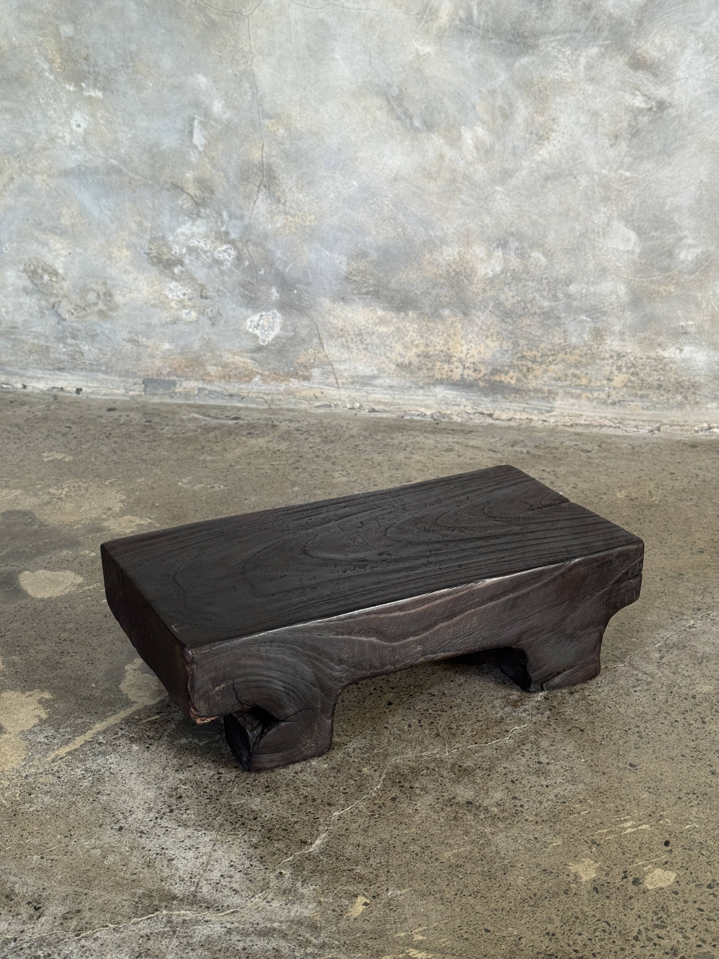 Small stool, black solid teak accent stool wabi-sabi L30 W8.5 H6.