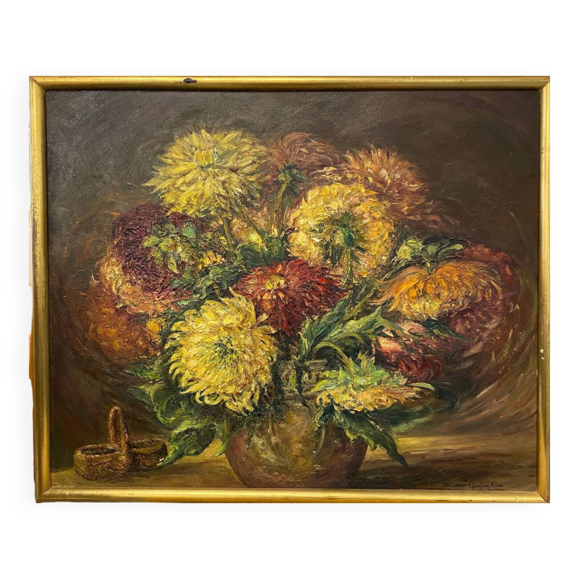 Georgina Cross painting bouquet of flowers oil on panel