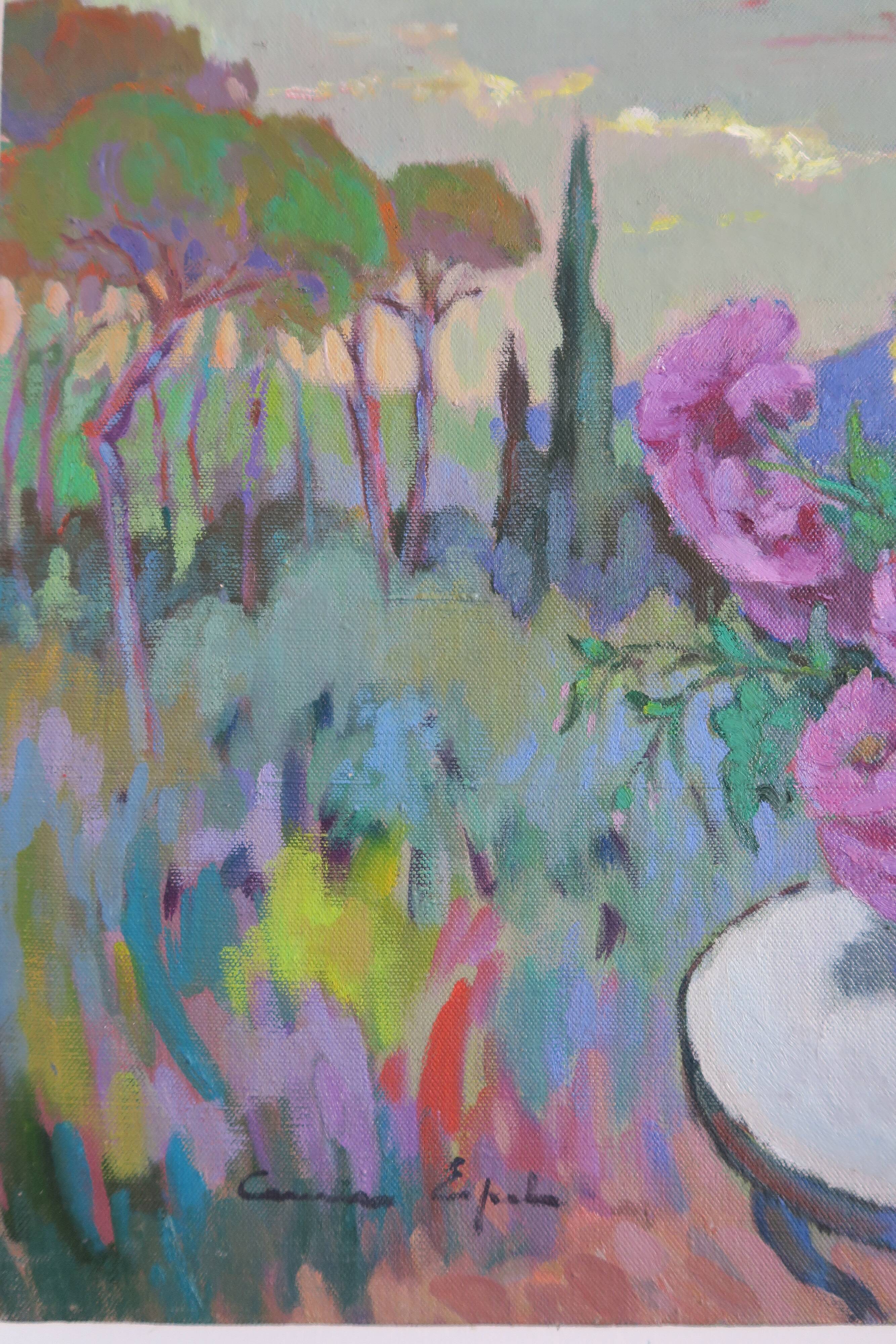 Oil on canvas of a bouquet of flowers by Espel Vives
