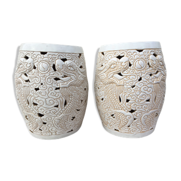 Tabourets en céramique émaillée Art Décoratif