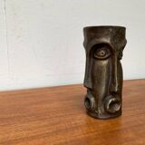 Abstract vase with a brutalist bronze face from the mid-century.